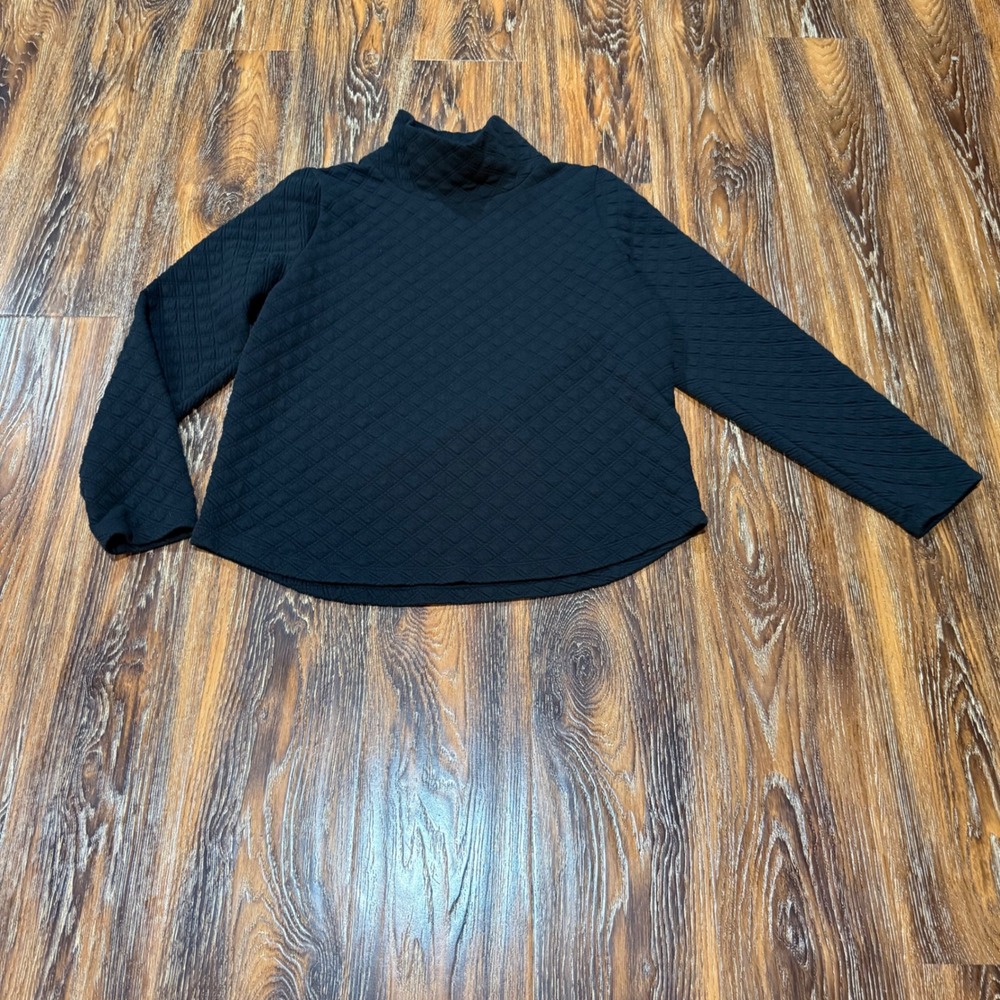 J.Crew Size M Quilted Mock Neck Pullover Women Black Diamond Texture Top Shirt